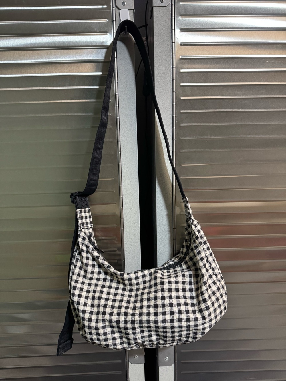 Baggu Medium Crescent Black & White Gingham Shoulder Bag